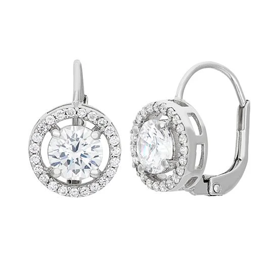 Designs By Gioelli Cubic Zirconia Sterling Silver Halo Drop Earrings 3 Designs By Gioelli Cubic Zirconia Sterling Silver Halo Drop Earrings