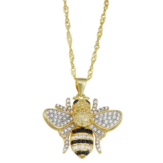Designs By Gioelli 14k Gold Over Silver Lab-Created White Sapphire Bee Pendant Necklace 3 Designs By Gioelli 14k Gold Over Silver Lab-Created White Sapphire Bee Pendant Necklace