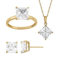Designs By Gioelli 14K Gold Over Sterling Silver Princess Solitaire Pendant Necklace, Ring & Stud Earring Set -Designs by Gioelli Shop unnamed file 385