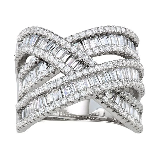 Designs By Gioelli Sterling Silver Cubic Zirconia Triple Crossover Ring 3 Designs By Gioelli Sterling Silver Cubic Zirconia Triple Crossover Ring