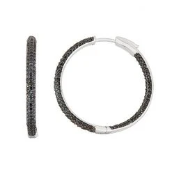 Designs By Gioelli Sterling Silver Black Spinel Hoop Earrings