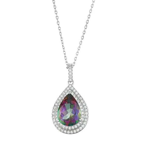 Designs By Gioelli Sterling Silver Mystic Fire Topaz & Cubic Zirconia Teardrop Halo Pendant 3 Designs By Gioelli Sterling Silver Mystic Fire Topaz & Cubic Zirconia Teardrop Halo Pendant