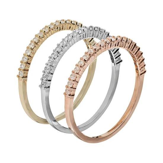 Designs By Gioelli Lab-Created White Sapphire Two Tone 14k Gold Over Silver And Sterling Silver Stack Ring Set 4 Designs By Gioelli Lab-Created White Sapphire Two Tone 14k Gold Over Silver And Sterling Silver Stack Ring Set - Image 2