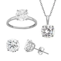 Designs By Gioelli 14k Gold Over Sterling Silver Round Solitaire Ring, Necklace And Stud Earring Set