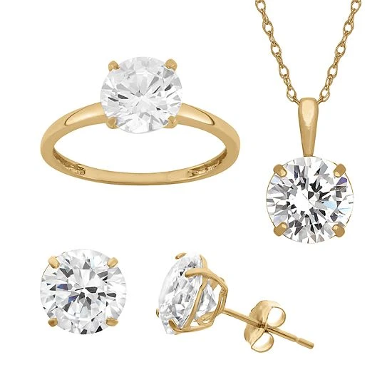 Designs By Gioelli 14k Gold Over Sterling Silver Round Solitaire Ring, Necklace And Stud Earring Set 5 Designs By Gioelli 14k Gold Over Sterling Silver Round Solitaire Ring, Necklace And Stud Earring Set - Image 3