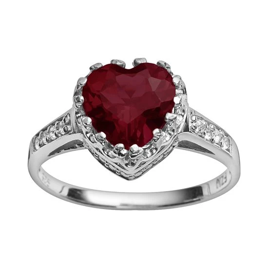 Designs By Gioelli Sterling Silver Garnet And Lab-Created White Sapphire Heart Crown Ring 3 Designs By Gioelli Sterling Silver Garnet And Lab-Created White Sapphire Heart Crown Ring