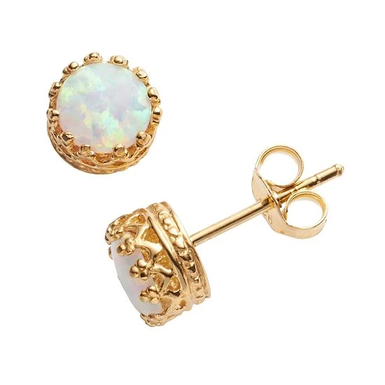 Designs By Gioelli 14k Gold Over Silver Lab-Created Opal Crown Stud Earrings 3 Designs By Gioelli 14k Gold Over Silver Lab-Created Opal Crown Stud Earrings