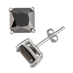 Designs By Gioelli Men's Sterling Silver Black Cubic Zirconia Square Stud Earrings