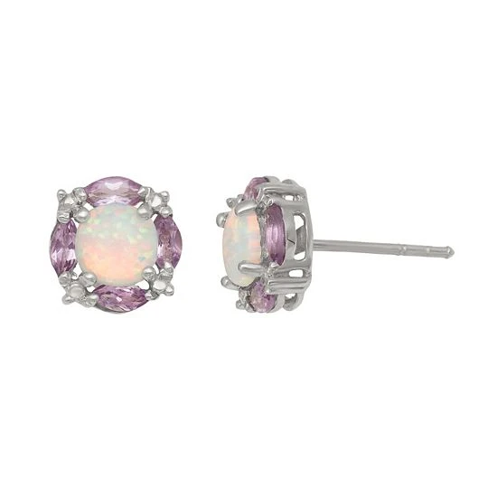 Designs By Gioelli Sterling Silver Lab-Created Opal & Amethyst Stud Earrings 3 Designs By Gioelli Sterling Silver Lab-Created Opal & Amethyst Stud Earrings