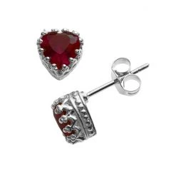 Designs By Gioelli Sterling Silver Garnet Heart Crown Stud Earrings