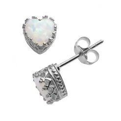 Designs By Gioelli Sterling Silver Lab-Created Opal Heart Crown Stud Earrings