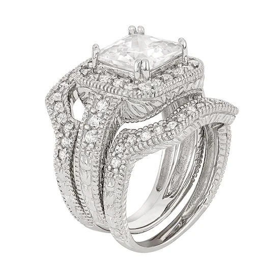 Designs By Gioelli Cubic Zirconia Halo Engagement Ring Set In Sterling Silver 4 Designs By Gioelli Cubic Zirconia Halo Engagement Ring Set In Sterling Silver - Image 2