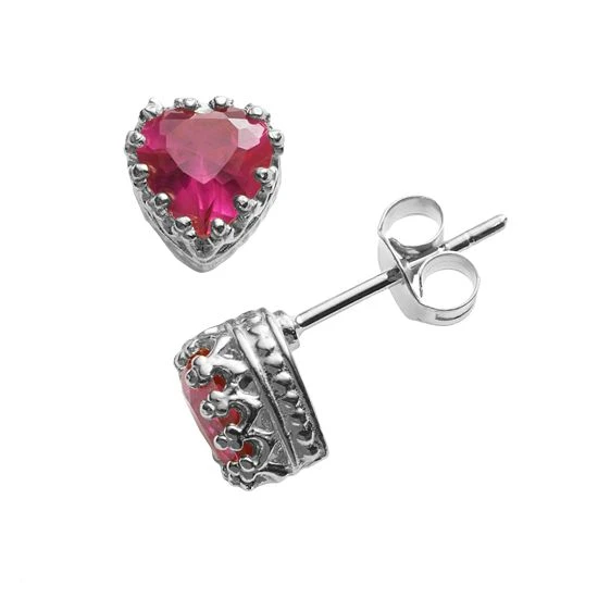 Designs By Gioelli Sterling Silver Lab-Created Ruby Heart Crown Stud Earrings 3 Designs By Gioelli Sterling Silver Lab-Created Ruby Heart Crown Stud Earrings
