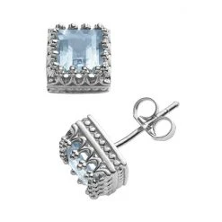Designs By Gioelli Sterling Silver Lab-Created Aquamarine Crown Stud Earrings