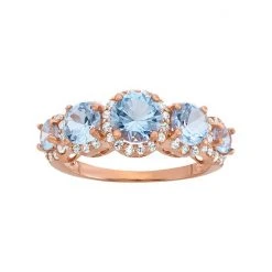 Designs By Gioelli Lab-Created Aquamarine And Lab-Created White Sapphire 14k Rose Gold Over Silver 5-Stone Halo Ring