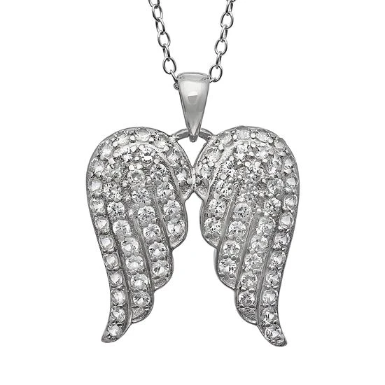 Designs By Gioelli Sterling Silver Lab-Created White Sapphire Angel Wing Pendant 3 Designs By Gioelli Sterling Silver Lab-Created White Sapphire Angel Wing Pendant