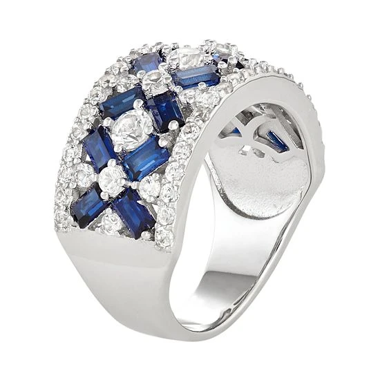 Designs By Gioelli Sterling Silver Lab-Created Blue & White Sapphire X Ring 4 Designs By Gioelli Sterling Silver Lab-Created Blue & White Sapphire X Ring - Image 2