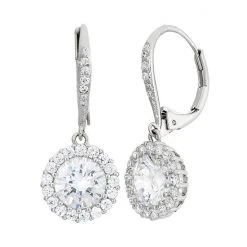 Designs By Gioelli Cubic Zirconia Sterling Silver Halo Drop Earrings
