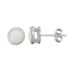 Designs By Gioelli Sterling Silver Lab-Created Opal Milgrain Stud Earrings
