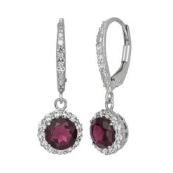 Designs By Gioelli Garnet And Lab-Created White Sapphire Sterling Silver Halo Drop Earrings