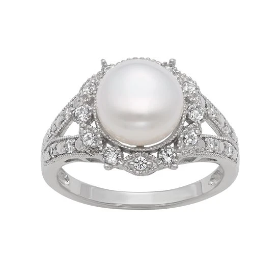Designs By Gioelli Sterling Silver Freshwater Cultured Pearl And Lab-Created White Sapphire Ring 3 Designs By Gioelli Sterling Silver Freshwater Cultured Pearl And Lab-Created White Sapphire Ring