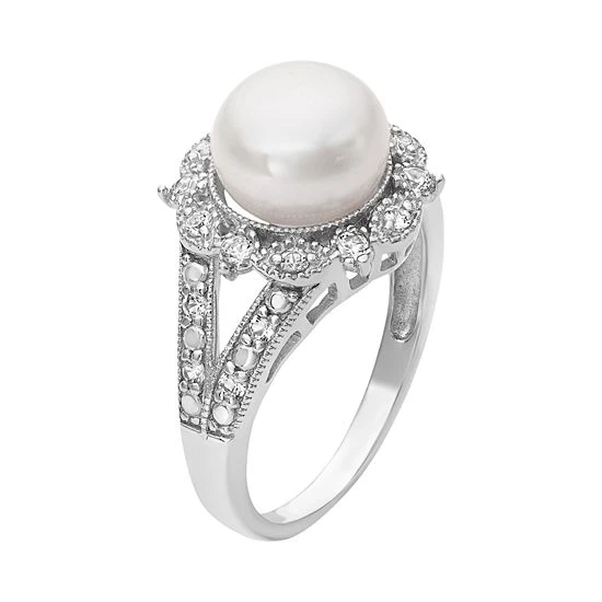 Designs By Gioelli Sterling Silver Freshwater Cultured Pearl And Lab-Created White Sapphire Ring 4 Designs By Gioelli Sterling Silver Freshwater Cultured Pearl And Lab-Created White Sapphire Ring - Image 2