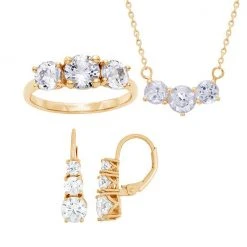 Designs By Gioelli 14k Gold Over Sterling Silver Past Present & Future Cubic Zirconia Necklace, Ring & Earring Set 14k Gold Plated