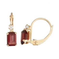 Designs By Gioelli 10k Gold Emerald-Cut Garnet & White Zircon Leverback Earrings