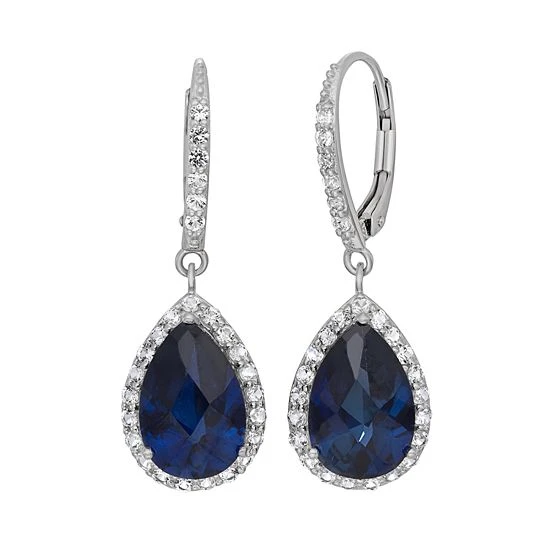 Designs By Gioelli Lab-Created Blue And White Sapphire Sterling Silver Halo Teardrop Earrings 3 Designs By Gioelli Lab-Created Blue And White Sapphire Sterling Silver Halo Teardrop Earrings