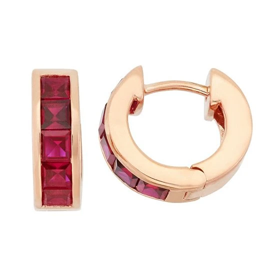 Designs By Gioelli Lab-Created Ruby 14k Rose Gold Over Silver Huggie Hoop Earrings 3 Designs By Gioelli Lab-Created Ruby 14k Rose Gold Over Silver Huggie Hoop Earrings