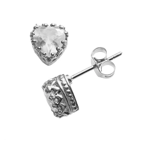 Designs By Gioelli Sterling Silver Lab-Created White Sapphire Heart Crown Stud Earrings 3 Designs By Gioelli Sterling Silver Lab-Created White Sapphire Heart Crown Stud Earrings