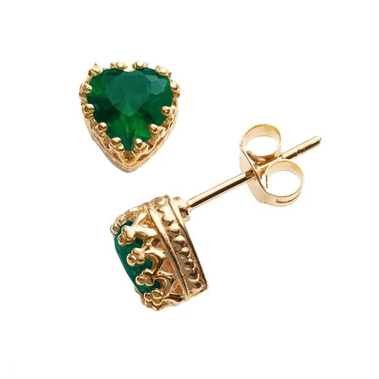 Designs By Gioelli 14k Gold Over Silver Lab-Created Emerald Heart Crown Stud Earrings 3 Designs By Gioelli 14k Gold Over Silver Lab-Created Emerald Heart Crown Stud Earrings