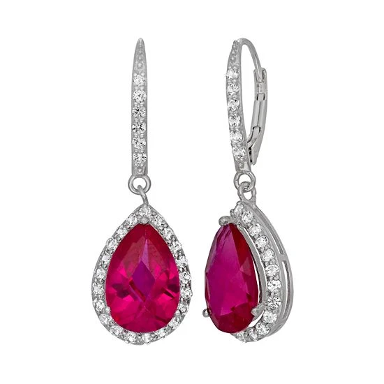 Designs By Gioelli Lab-Created Ruby And Lab-Created White Sapphire Sterling Silver Halo Teardrop Earrings 3 Designs By Gioelli Lab-Created Ruby And Lab-Created White Sapphire Sterling Silver Halo Teardrop Earrings