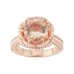 Designs By Gioelli 14k Rose Gold Over Silver Simulated Morganite & Cubic Zirconia Halo Ring