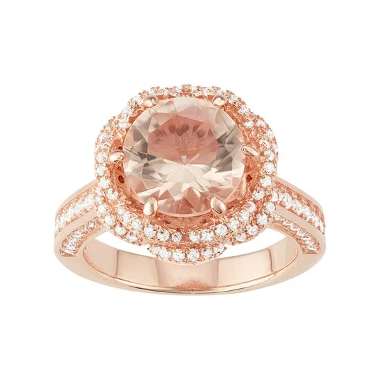 Designs By Gioelli 14k Rose Gold Over Silver Simulated Morganite & Cubic Zirconia Halo Ring 3 Designs By Gioelli 14k Rose Gold Over Silver Simulated Morganite & Cubic Zirconia Halo Ring