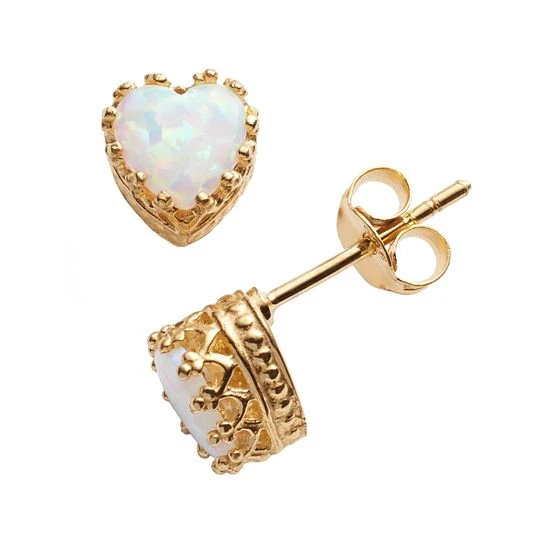 Designs By Gioelli 14k Gold Over Silver Lab-Created Opal Heart Crown Stud Earrings 3 Designs By Gioelli 14k Gold Over Silver Lab-Created Opal Heart Crown Stud Earrings