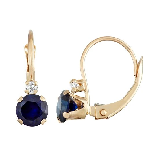 Designs By Gioelli 10k Gold Round-Cut Lab-Created Sapphire & White Zircon Leverback Earrings 3 Designs By Gioelli 10k Gold Round-Cut Lab-Created Sapphire & White Zircon Leverback Earrings