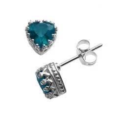 Designs By Gioelli Sterling Silver London Blue Topaz Heart Crown Stud Earrings