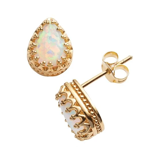 Designs By Gioelli 14k Gold Over Silver Lab-Created Opal Crown Stud Earrings 3 Designs By Gioelli 14k Gold Over Silver Lab-Created Opal Crown Stud Earrings