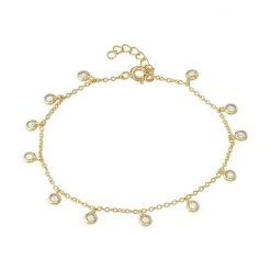 Designs By Gioelli Gold Tone Sterling Silver Cubic Zirconia Bezel Station Anklet