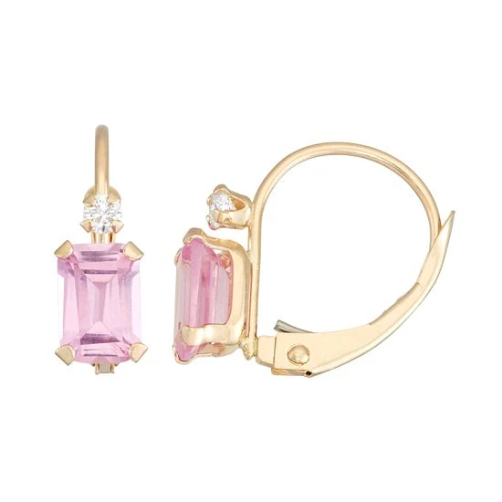 Designs By Gioelli 10k Gold Emerald-Cut Lab-Created Pink Sapphire & White Zircon Leverback Earrings 3 Designs By Gioelli 10k Gold Emerald-Cut Lab-Created Pink Sapphire & White Zircon Leverback Earrings
