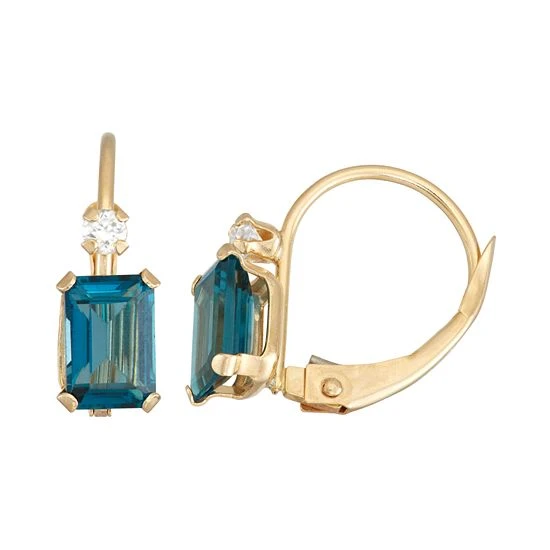 Designs By Gioelli 10k Gold Emerald-Cut London Blue Topaz & White Zircon Leverback Earrings 3 Designs By Gioelli 10k Gold Emerald-Cut London Blue Topaz & White Zircon Leverback Earrings