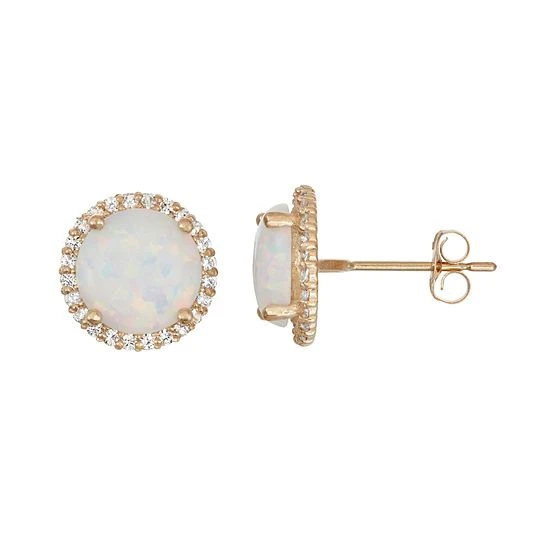 Designs By Gioelli 10k Gold Lab-Created Opal & White Sapphire Halo Stud Earrings 3 Designs By Gioelli 10k Gold Lab-Created Opal & White Sapphire Halo Stud Earrings
