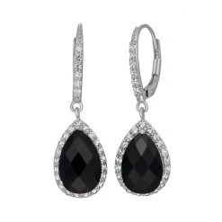 Designs By Gioelli Onyx And Lab-Created White Sapphire Sterling Silver Halo Teardrop Earrings