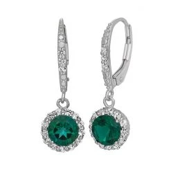 Designs By Gioelli Lab-Created Emerald And Lab-Created White Sapphire Sterling Silver Halo Drop Earrings