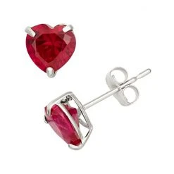 Designs By Gioelli Lab-Created Ruby 10k White Gold Heart Stud Earrings