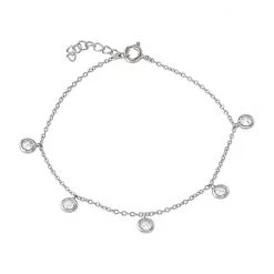 Designs By Gioelli Sterling Silver Cubic Zirconia Bezel Station Anklet
