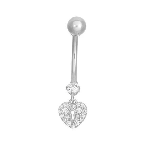 Designs By Gioelli 10k White Gold Cubic Zirconia Heart Lock Belly Ring 3 Designs By Gioelli 10k White Gold Cubic Zirconia Heart Lock Belly Ring