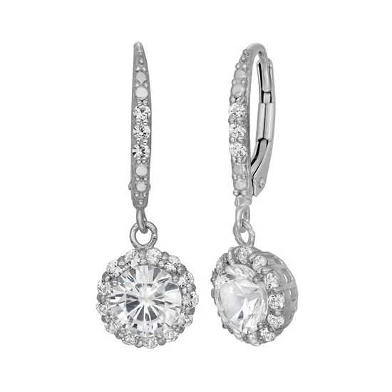 Designs By Gioelli Lab-Created White Sapphire Sterling Silver Halo Drop Earrings 3 Designs By Gioelli Lab-Created White Sapphire Sterling Silver Halo Drop Earrings
