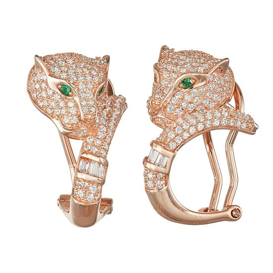 Designs By Gioelli 14k Rose Gold Over Silver Cubic Zirconia Panther Semi-Hoop Earrings 3 Designs By Gioelli 14k Rose Gold Over Silver Cubic Zirconia Panther Semi-Hoop Earrings